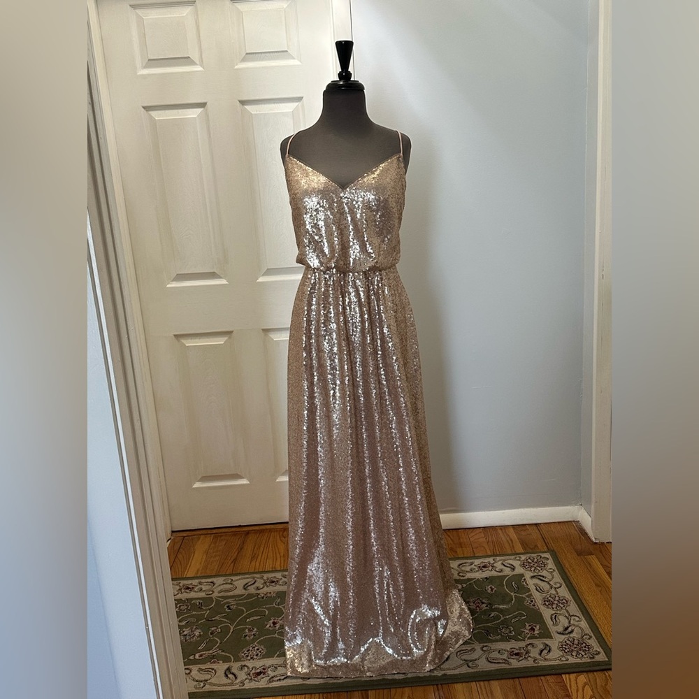 Sequined Maxi Dress - Rose Gold Spaghetti Strap